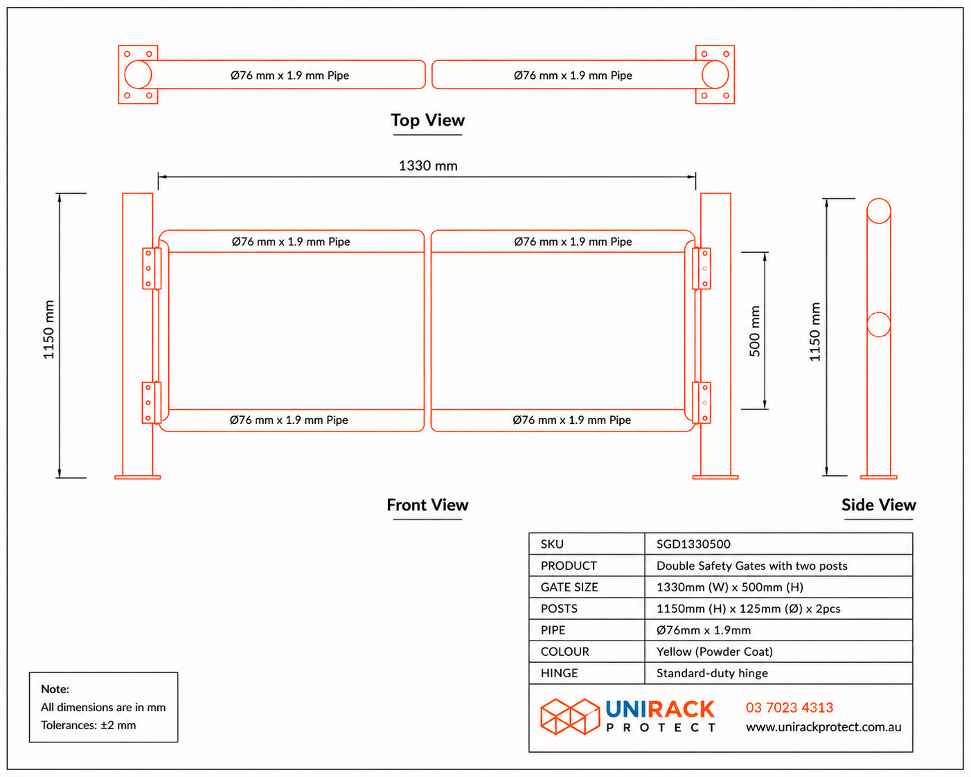 Safety Gate - Double with Two Posts 1330mm x 500mm