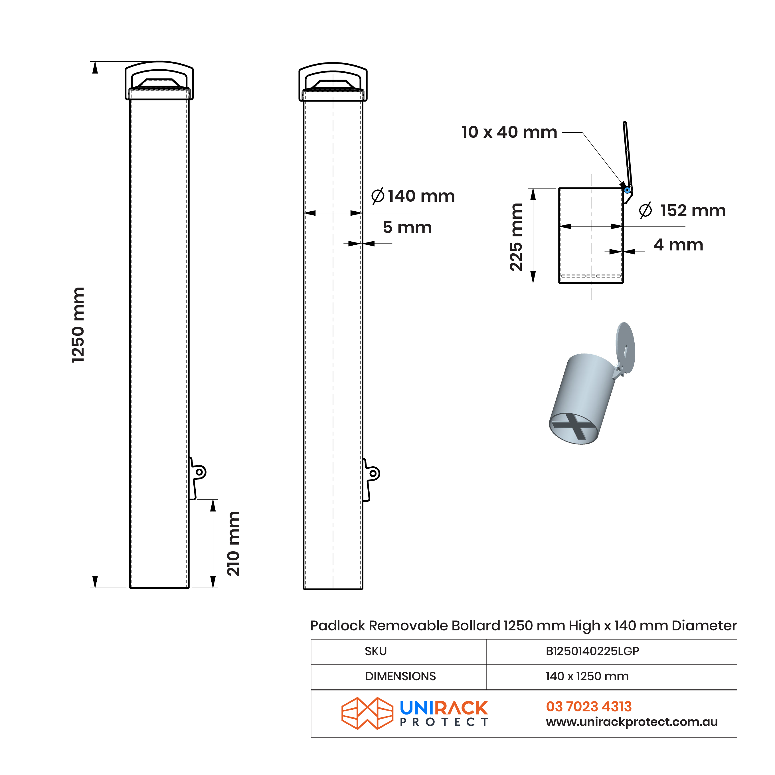 Bollard - Padlock Removable