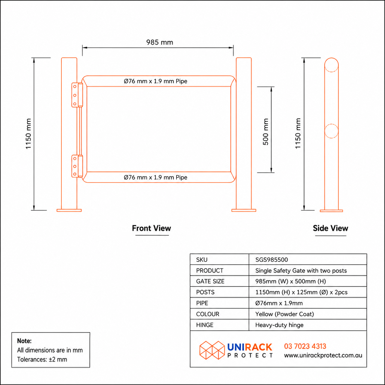 Safety Gate - Single with Two Posts 985mm x 500mm