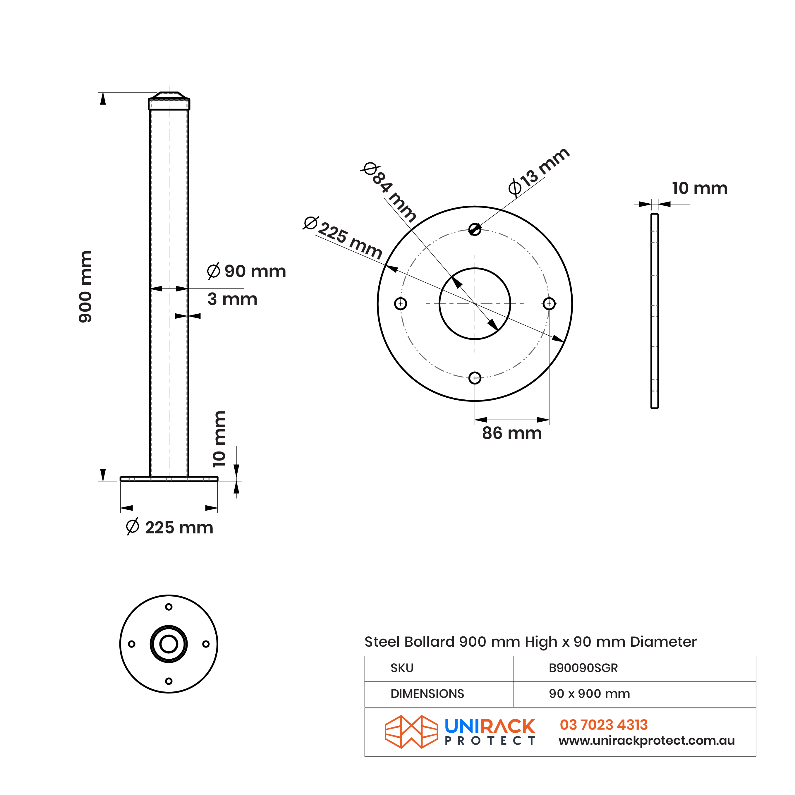 Bollard - Warehouse Powder-Coated - 900mm