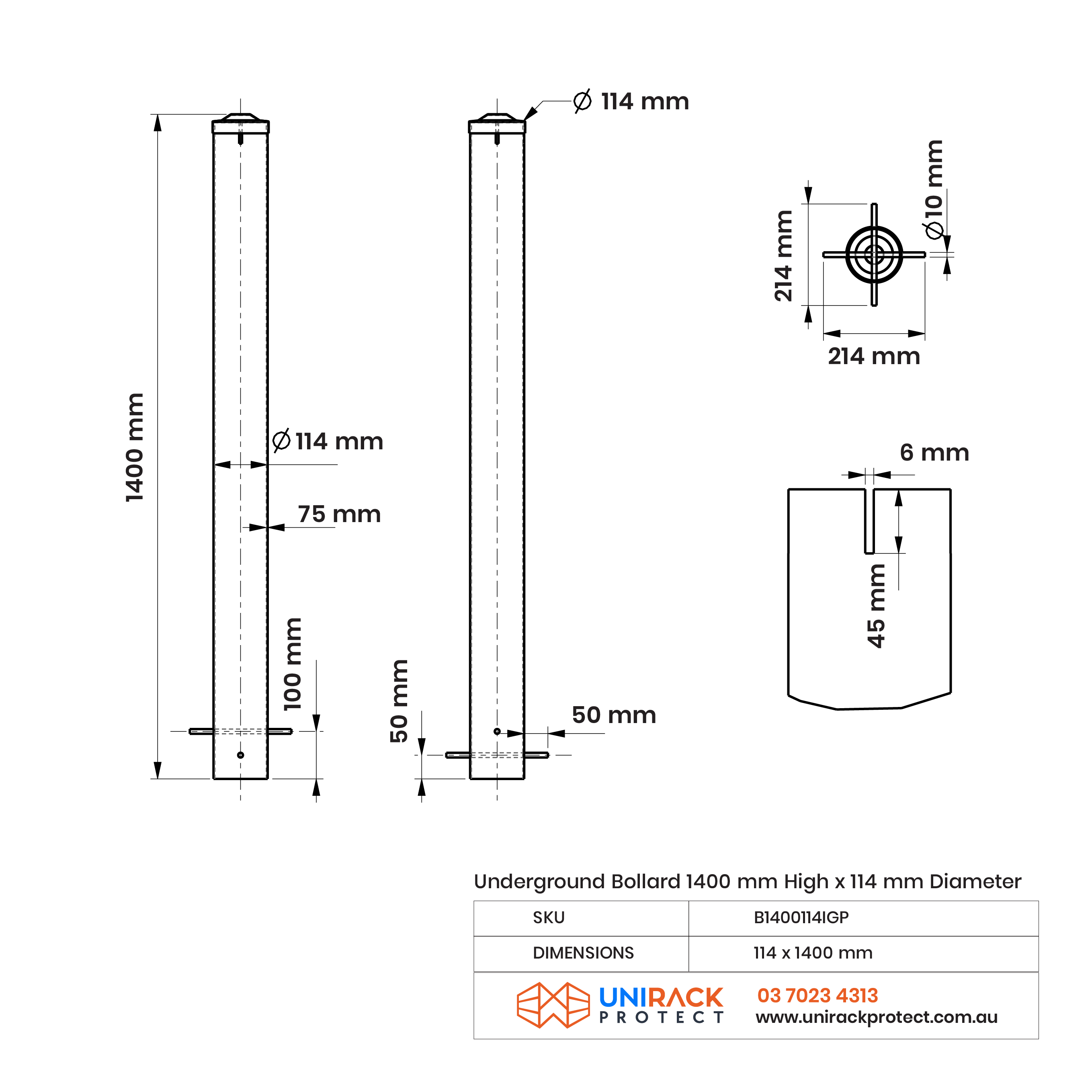 Bollard-In-Ground 1400mm x 114mm