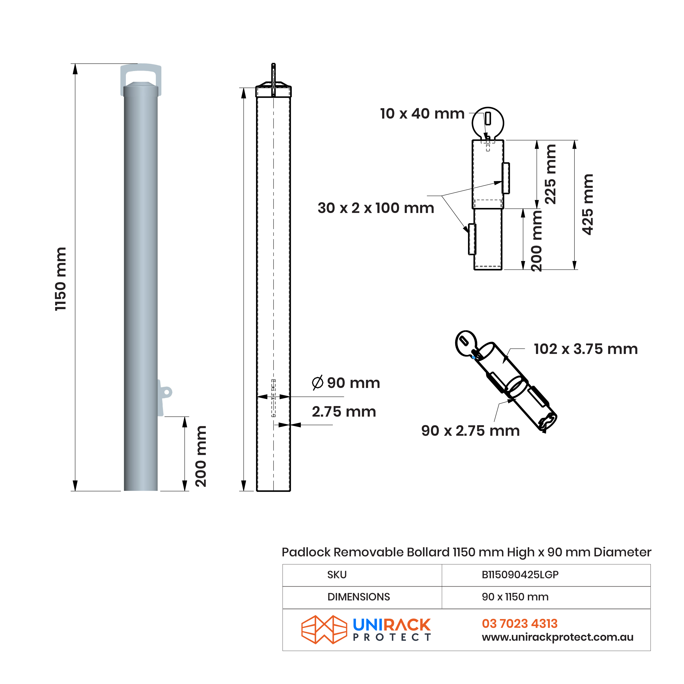 Bollard - Padlock Removable